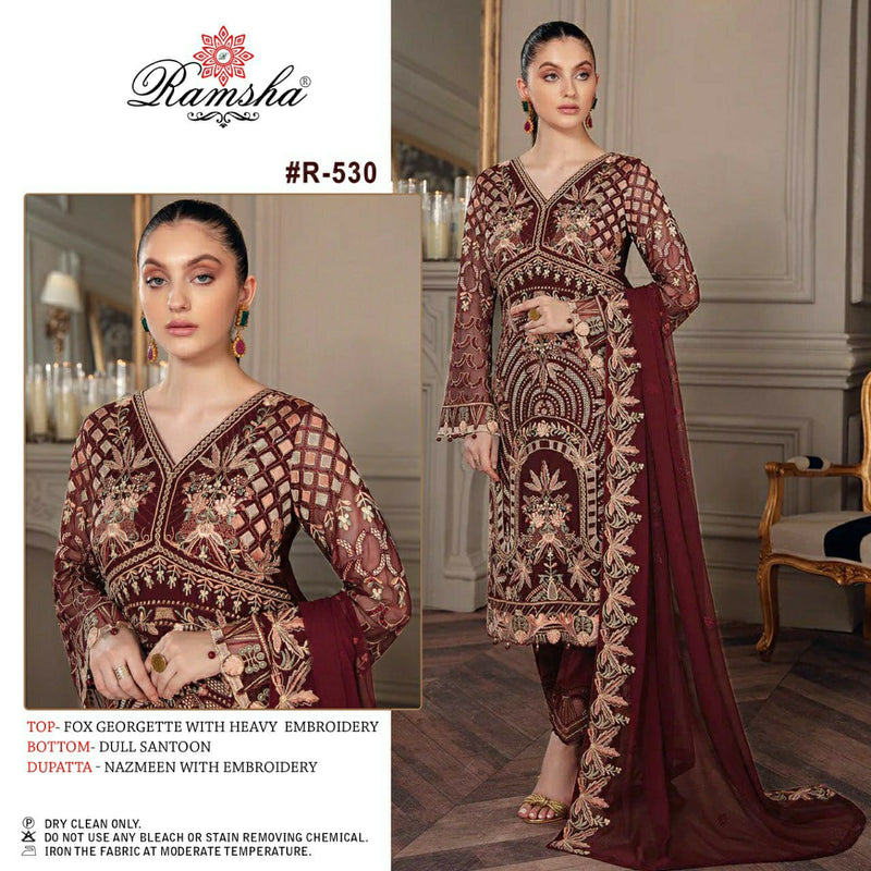 Ramsha Dno R 530 Georgette With Heavy Embroidery Work Elegant Look Stylish Designer Salwar Kameez