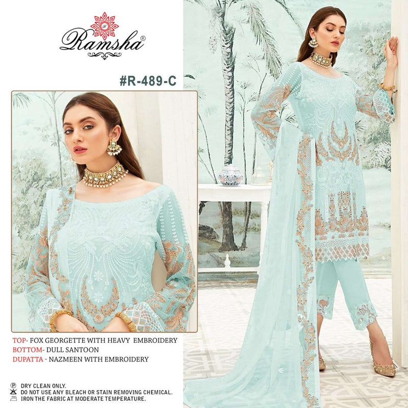 Ramsha Dno 489 C Georgette With Heavy Embroidered Stylish Designer Pakistani Style Salwar Suit