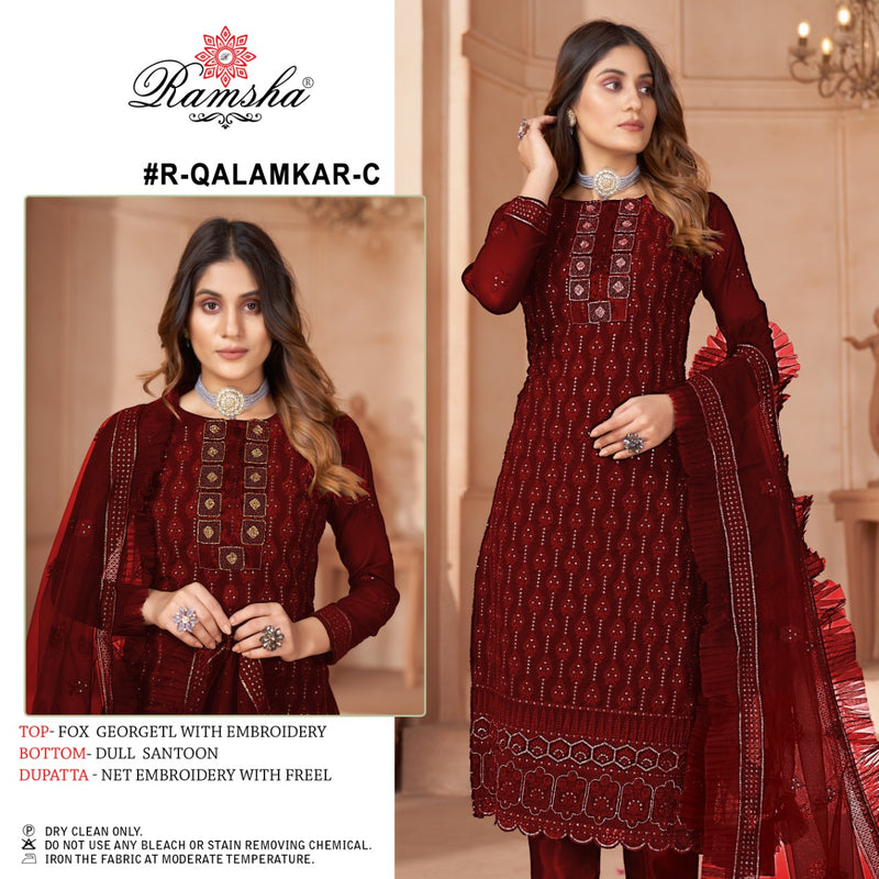 Ramsha Qalamkar C Georgette With Beautiful Work Stylish Designer Fancy Look Salwar Kameez