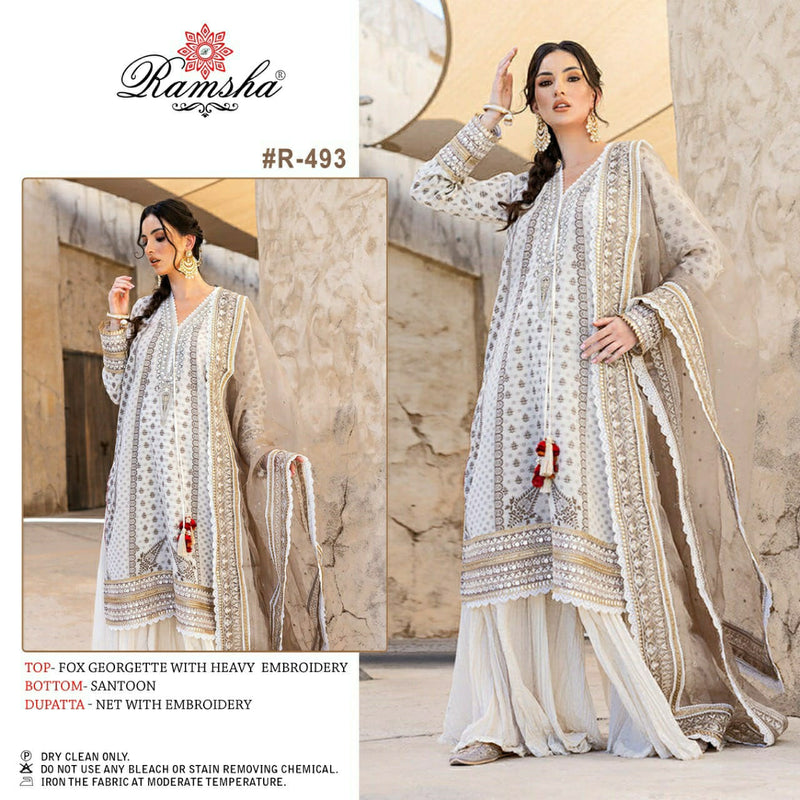 Ramsha Dno R 493 Georgette With Heavy Net Embroidery Stylish Designer Pakistani Salwar Suit