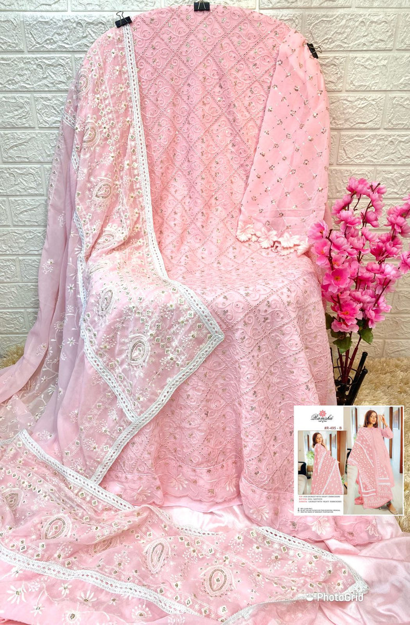 Ramsha Suit Dno R 495 B Georgette With Heavy Embroidery Work Stylish Designer Casual Look Salwar Kameez