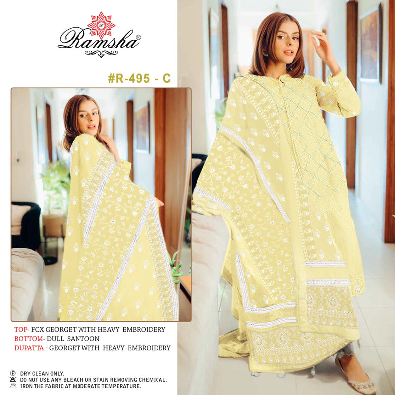 Ramsha Suit Dno R 495 C Georgette With Heavy Embroidery Work Stylish Designer Casual Look Salwar Kameez