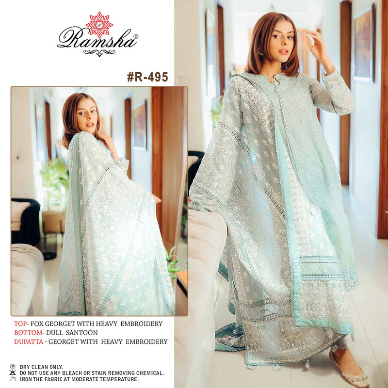 Ramsha Suit Dno R 495 Georgette With Heavy Embroidery Work Stylish Designer Casual Look Salwar Kameez