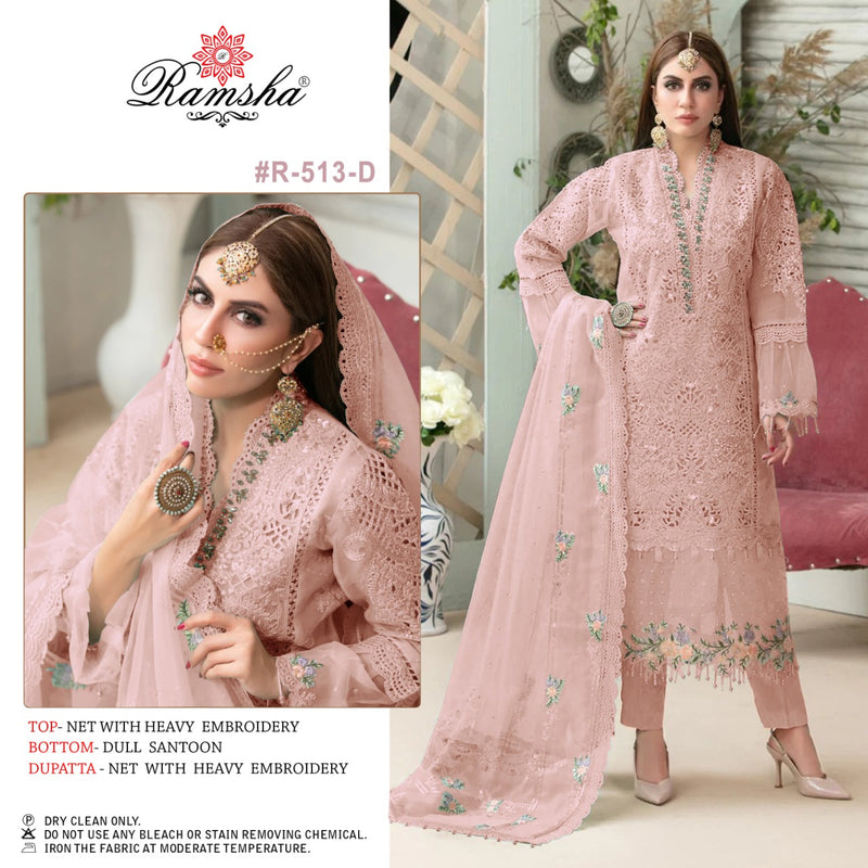 Ramsha R 513 D Net With Heavy Embroidery Work Stylish Designer Fancy Salwar Suit