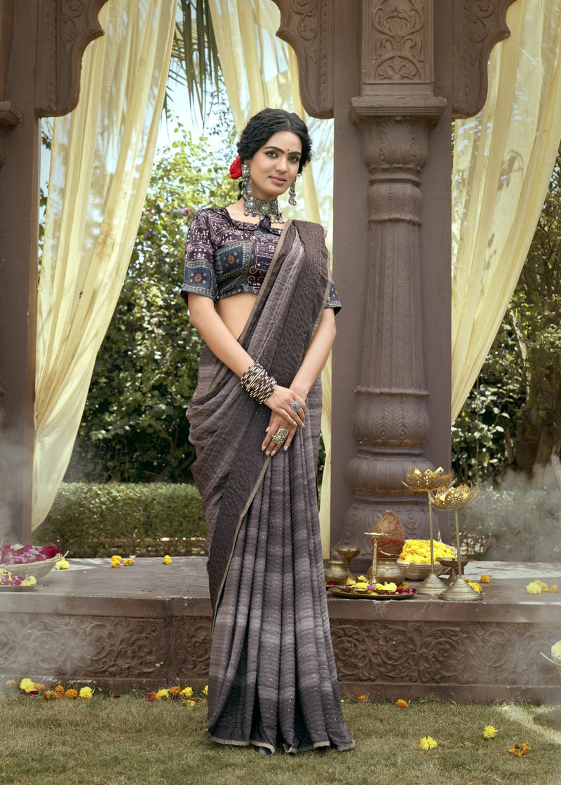 Vallabhi Print Aalia Kasturi Crape Stylish Designer Party Wear Sarees