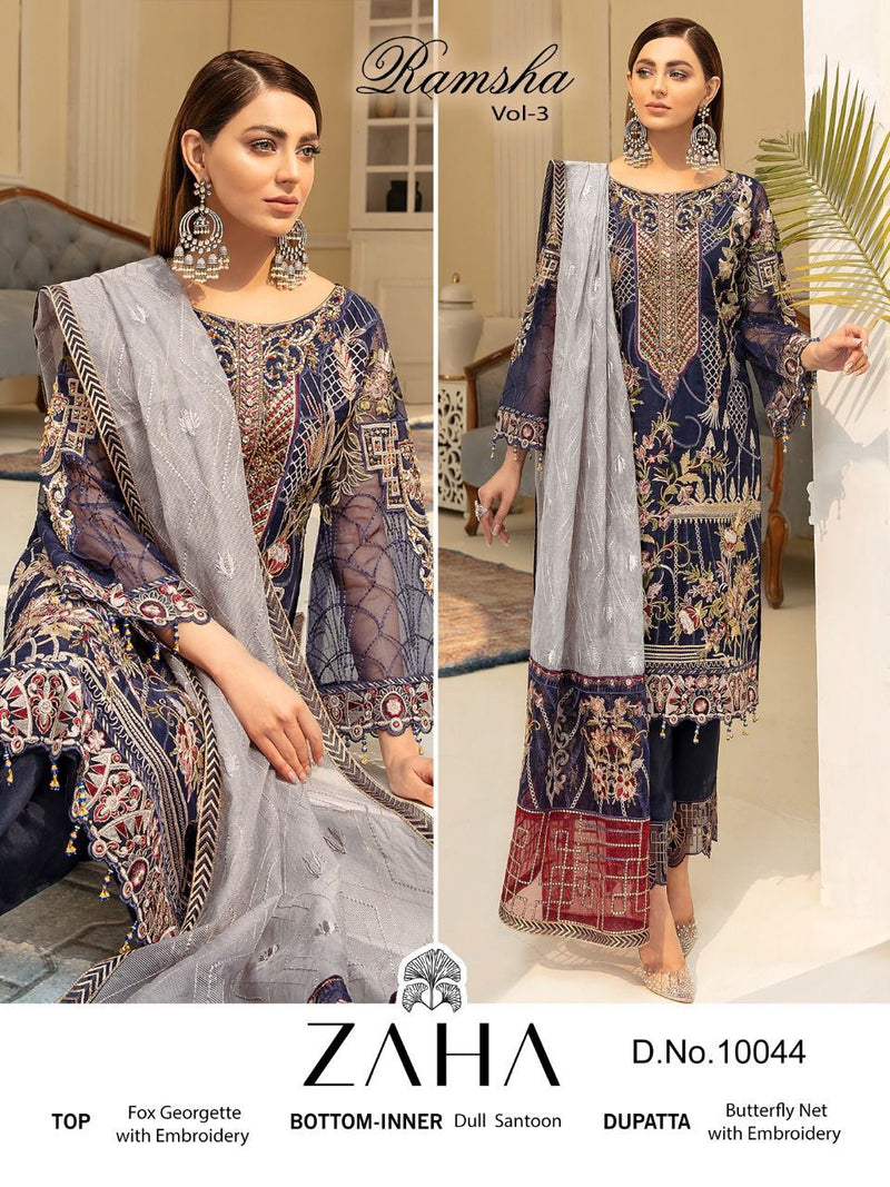 Zaha Ramsha Dno 10044 Georgette Stylish Embroidery Designer Party Wear Salwar Kameez