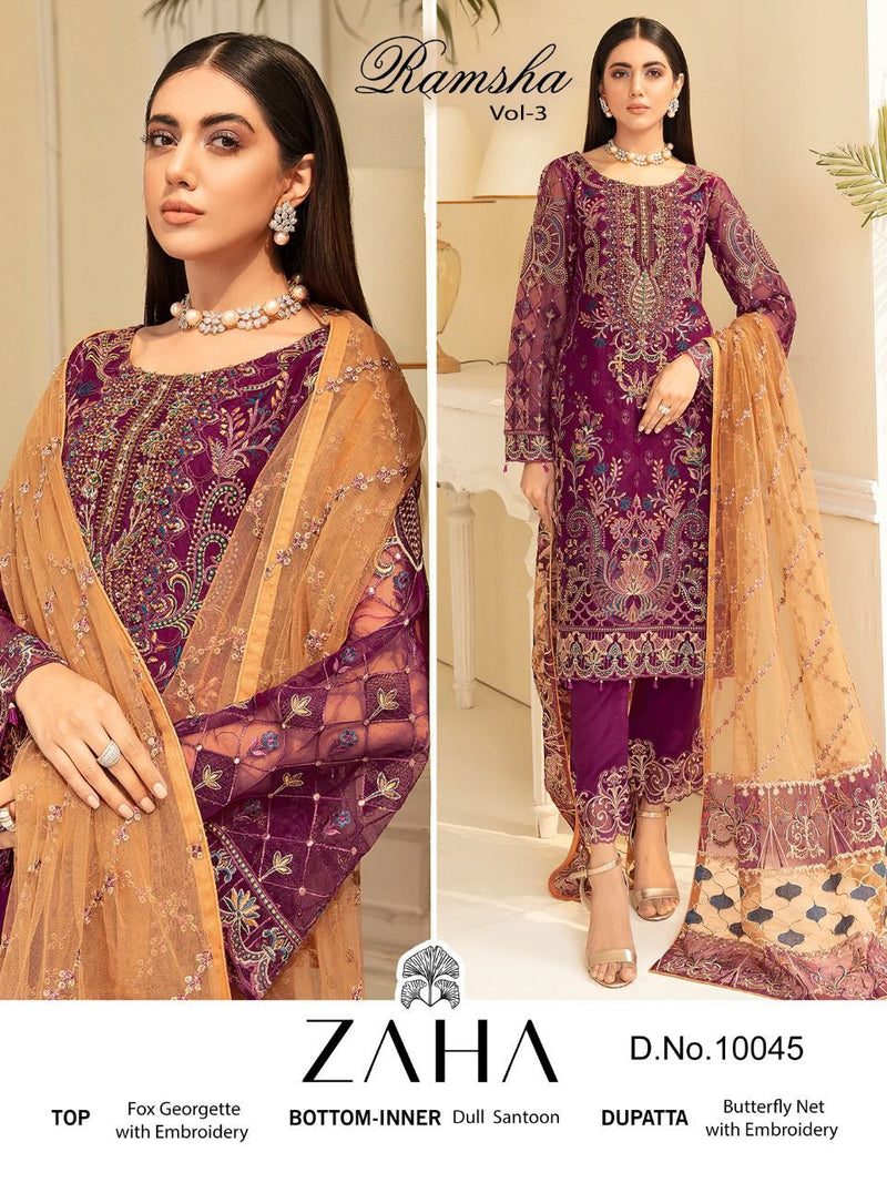 Zaha Ramsha Dno 10045 Georgette Stylish Embroidery Designer Party Wear Salwar Kameez