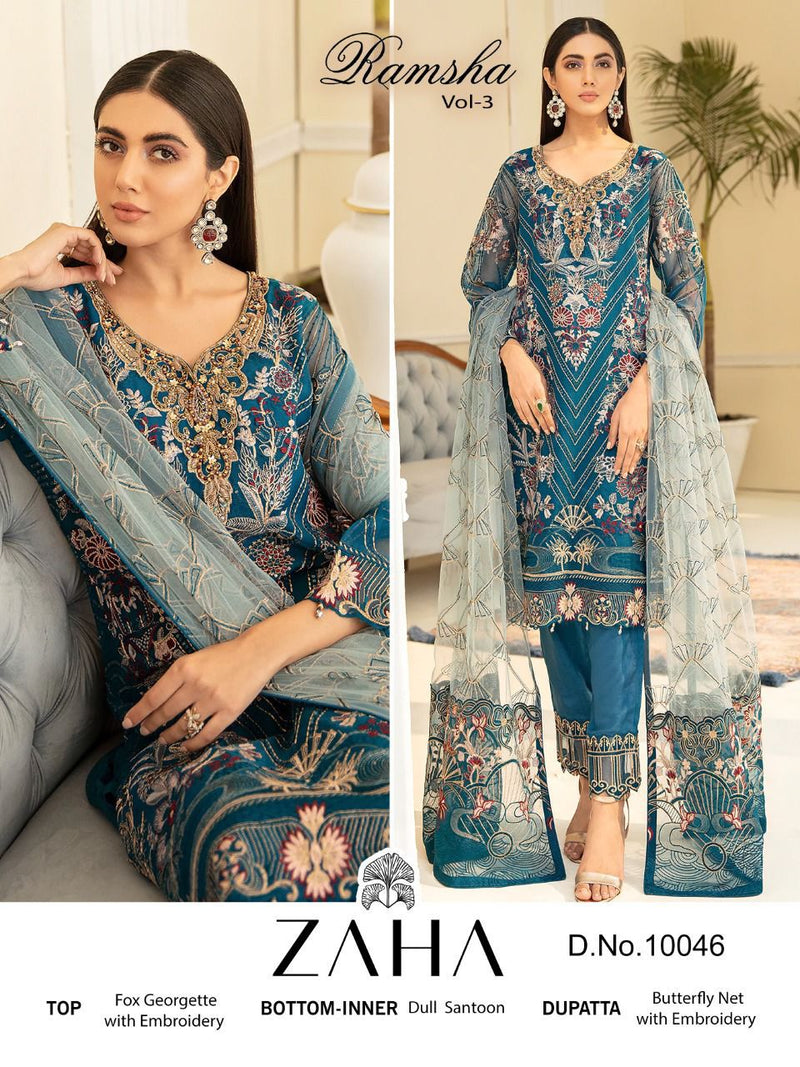 Zaha Ramsha Dno 10046 Georgette Stylish Embroidery Designer Party Wear Salwar Kameez