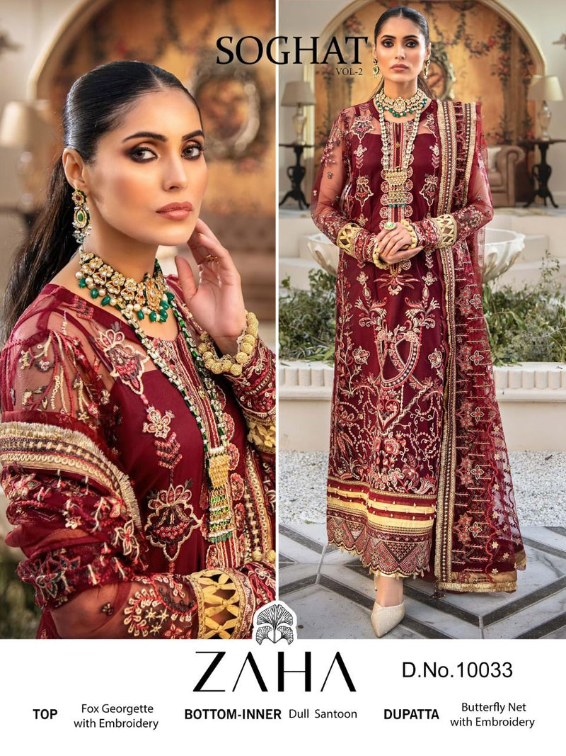 Zaha Dno 10033 Georgette With Heavy Embroidery Work Stylish Designer Wedding Wear  Salwar Kameez