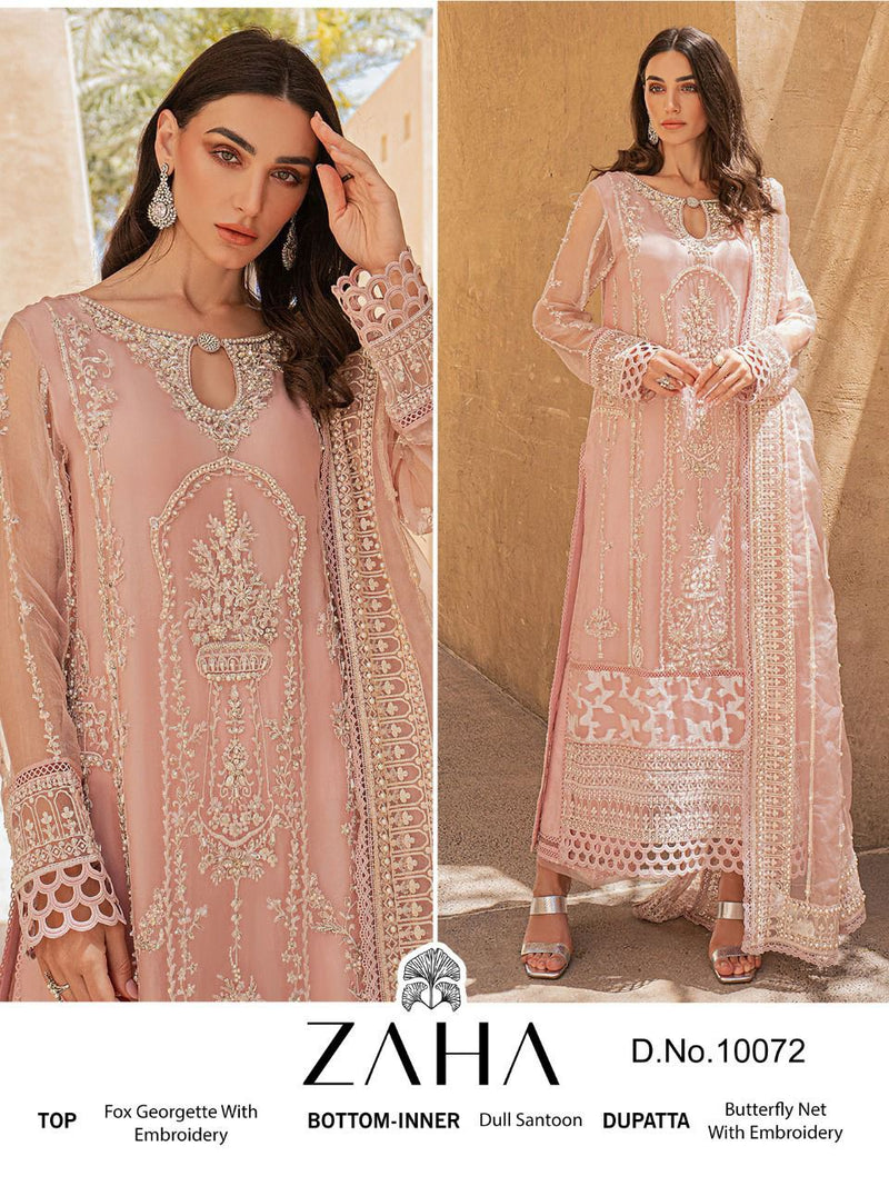 Zaha Dno 10072 Georgette With Heavy Embroidery Work Stylish Designer Pakistani Salwar Kameez